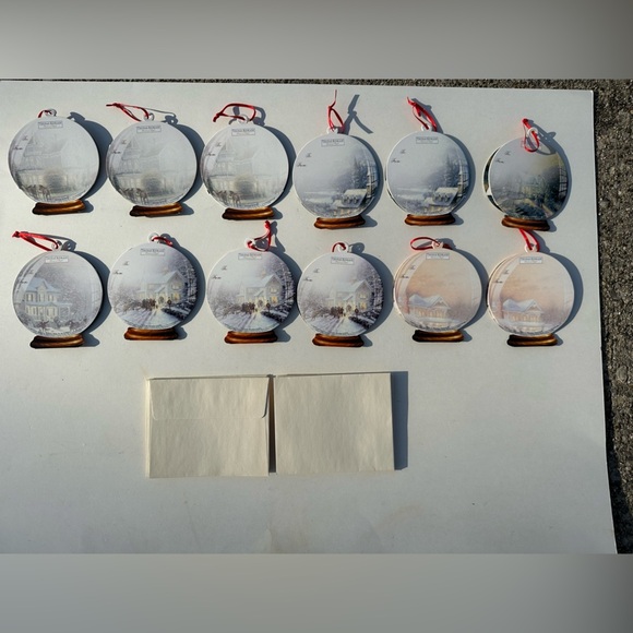 Thomas Kinkade Christmas 12 Pop Up Ornaments Gift Tags With 16 Envelopes Vintage - Picture 2 of 14